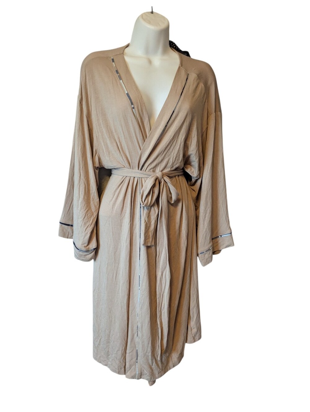 NWT Hale Bob Beige/Tan Draped Lounge Robe with Tie Waist Sz. L
